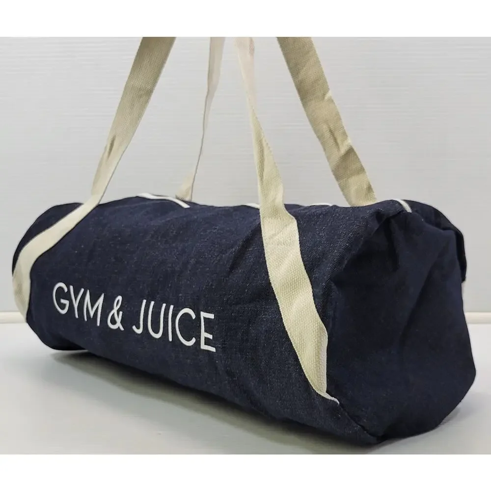K) Gym & Juice Athletic Blue Denim Shoulder Duffle Bag 19